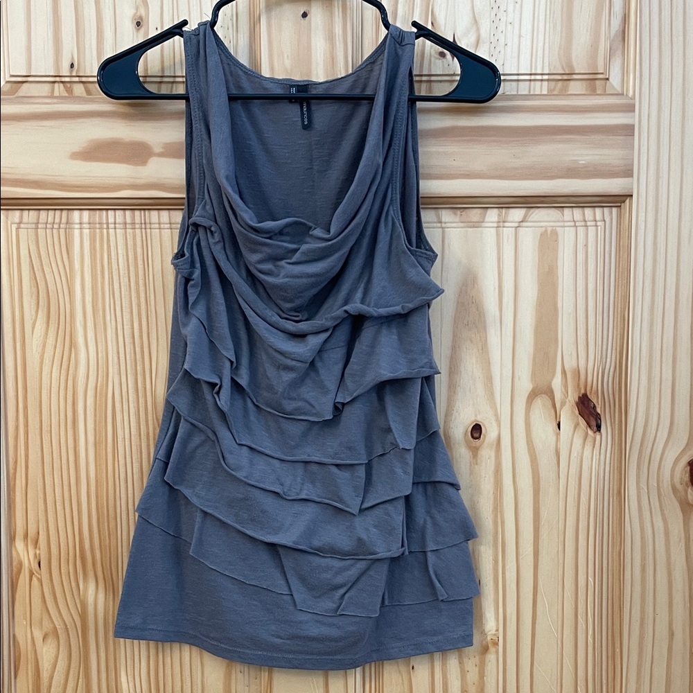 Sleeveless Ruffle Tiered Cowl Neck Top - Gray